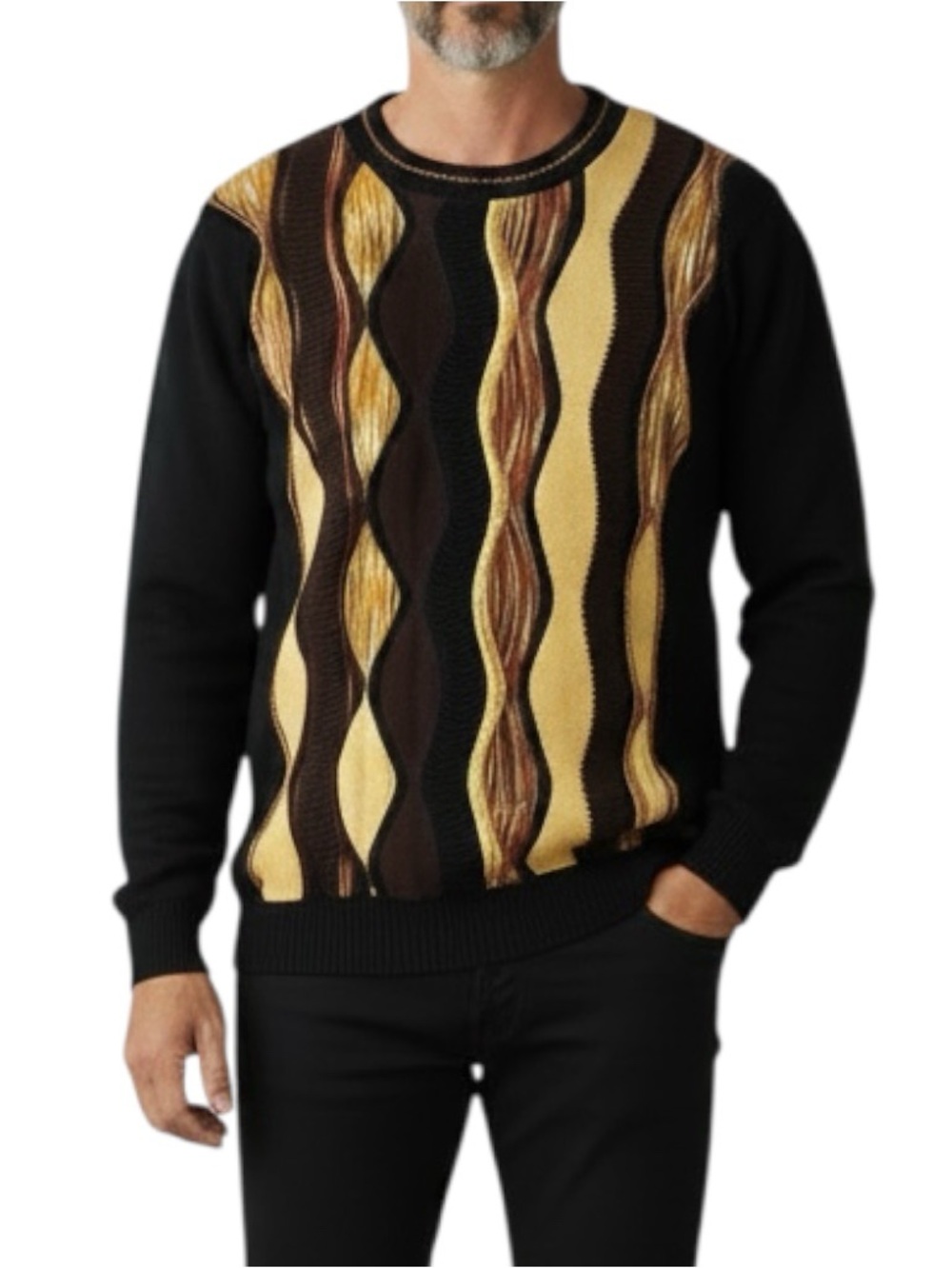 Vintage Sweater Protege Men’s 90’s 3D Knit Textured Vertical Wavy Patterns Sz M